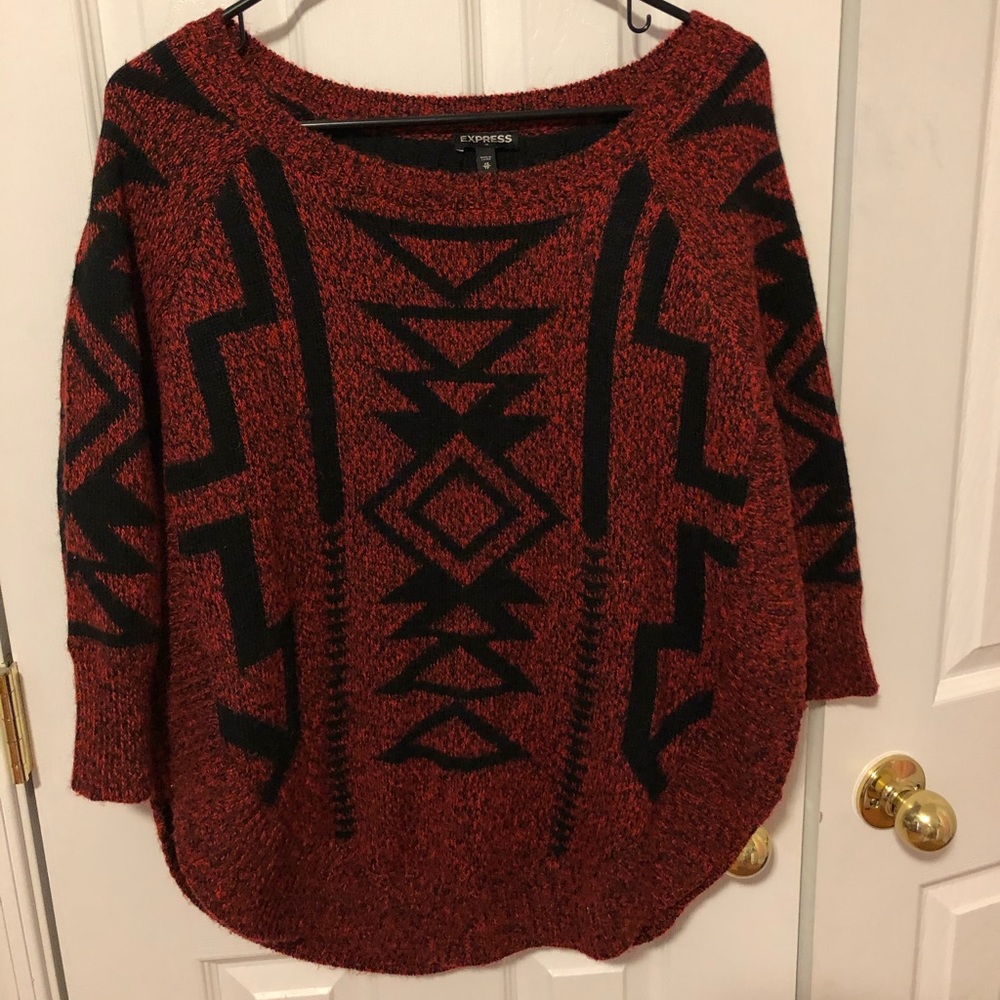 Express red tribal sweater size extra small